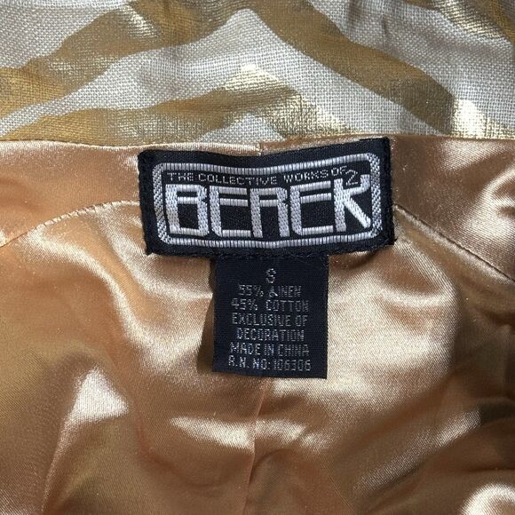 Berek Women's Jacket Gold Metallic Accent Zebra Print 1/2 Sleeve Linen Blend S - Picture 4 of 6
